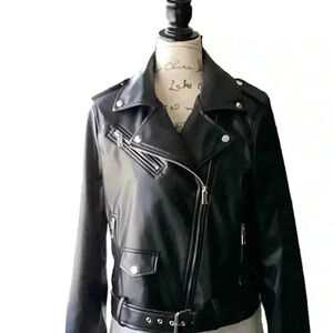 Justfab black faux leather Jackets Women Leather Coat PU Jacket Siz Largest